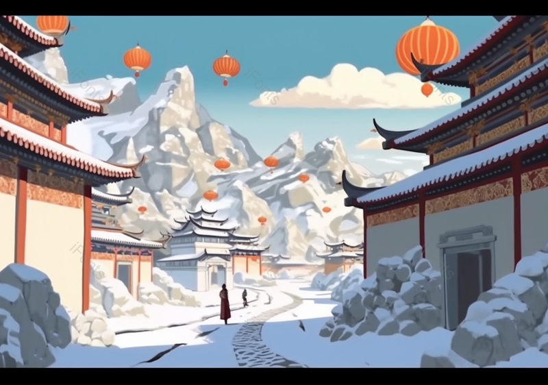 中国风大寒节气唯美意境风景插画背景图,插画/手绘图,插画/手绘图库,插画/手绘图下载,插画/手绘